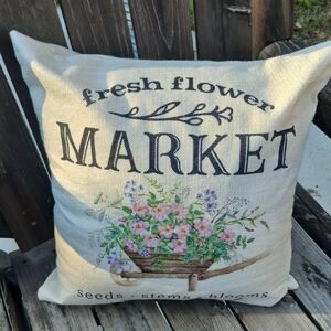 Fresh Flower Market Seeds Stems Blooms Cut Fresh Daily Throw Pillow Case Floral